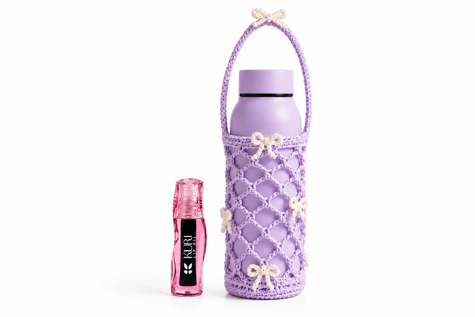 Kuri Blueberry Lip Oil + Kuri Crochet Bottle Holder - Image 1